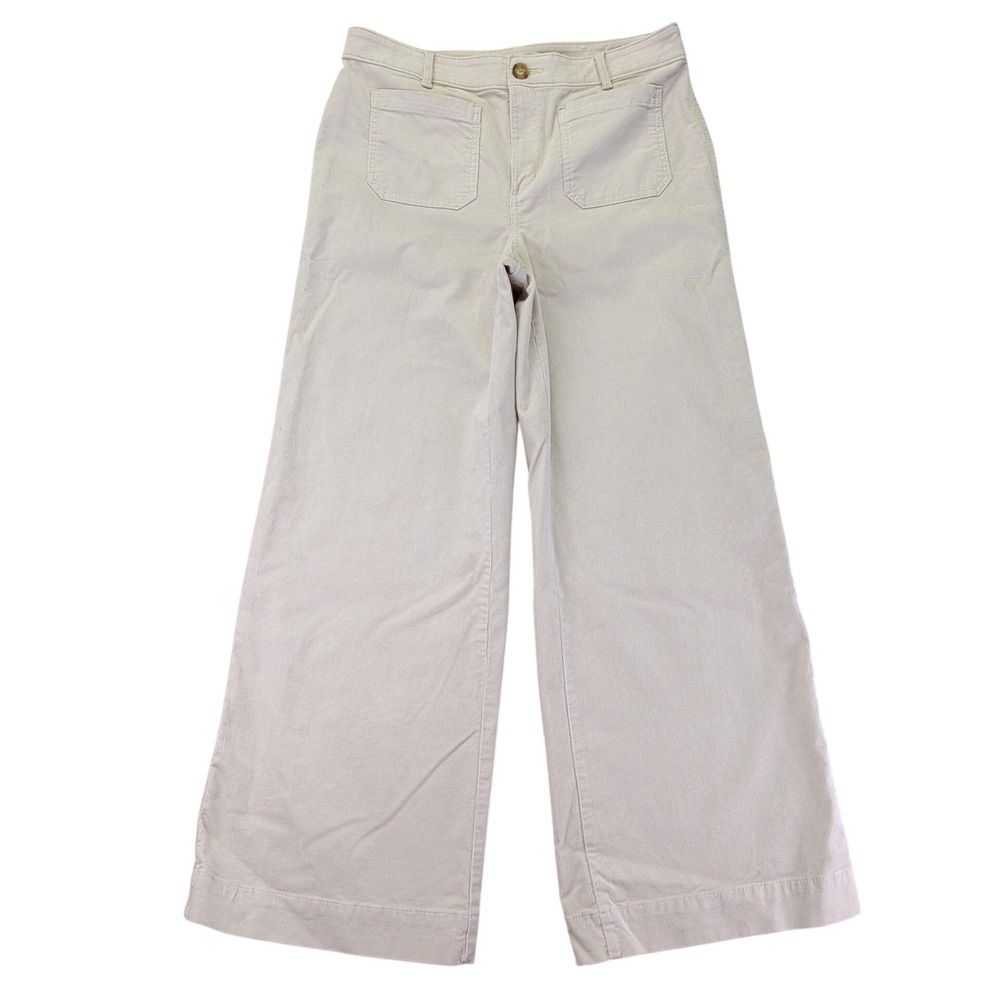 LOFT The Palmer Wide Leg Corduroy Pants Cream Beige Womens Size 8 Stretch
